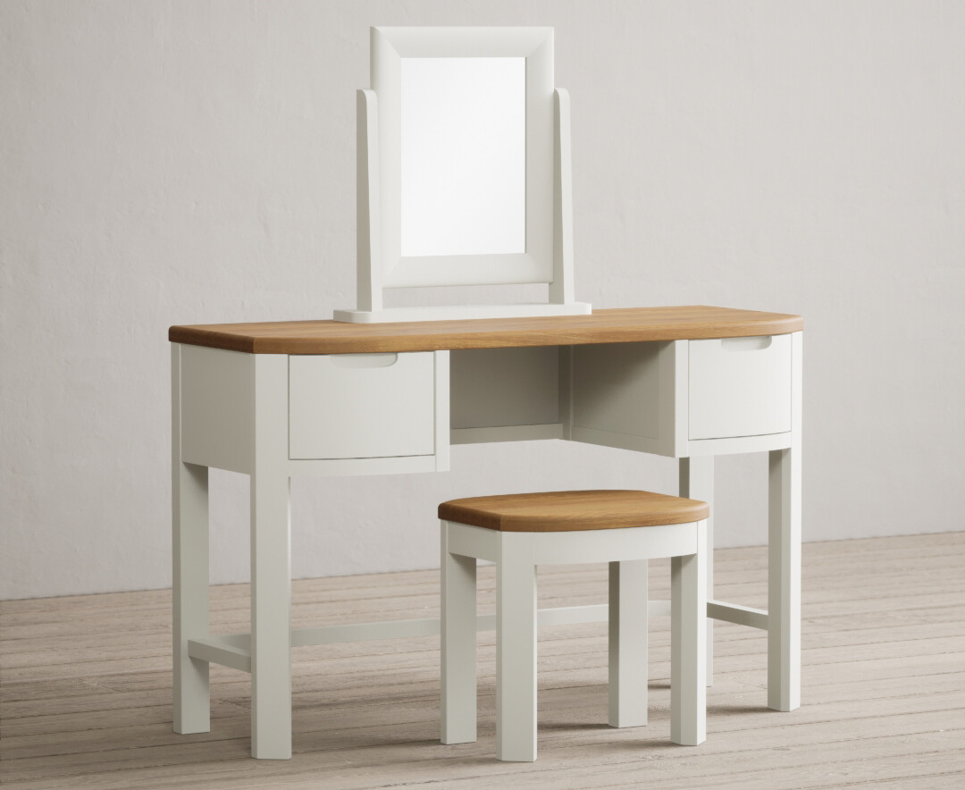 Product photograph of Bradwell Oak And Signal White Painted Dressing Table Set from Oak Furniture Superstore