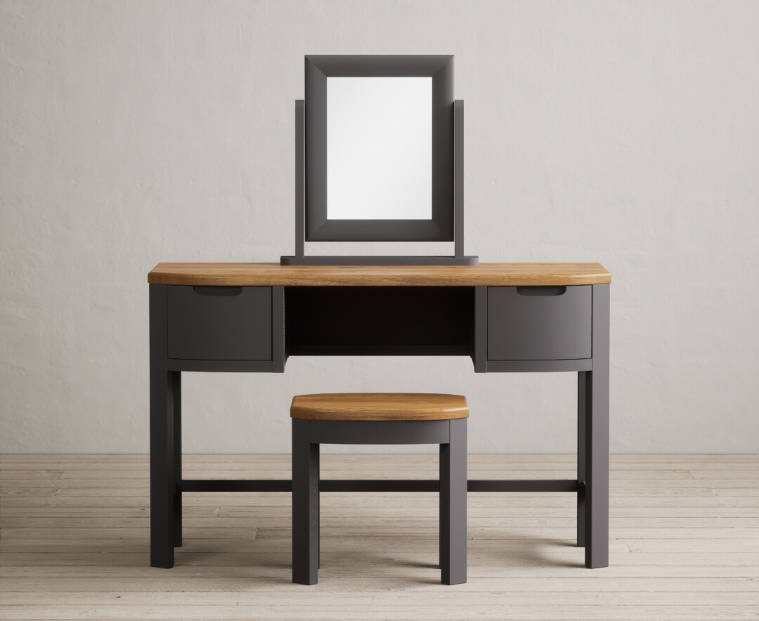 Product photograph of Bradwell Oak And Charcoal Painted Dressing Table Set from Oak Furniture Superstore
