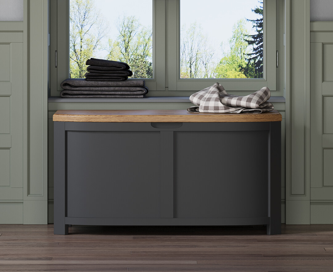 Product photograph of Bradwell Oak And Charcoal Painted Blanket Box from Oak Furniture Superstore