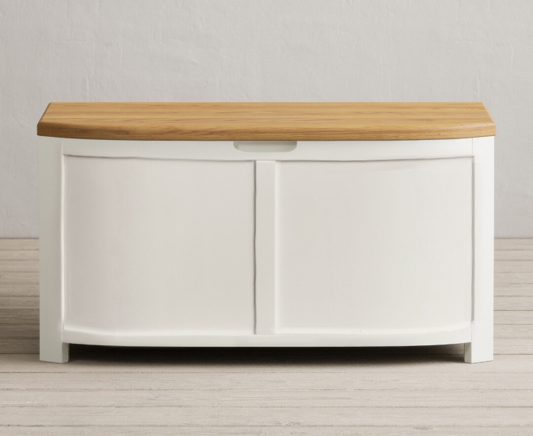 Product photograph of Bradwell Oak And Signal White Painted Blanket Box from Oak Furniture Superstore