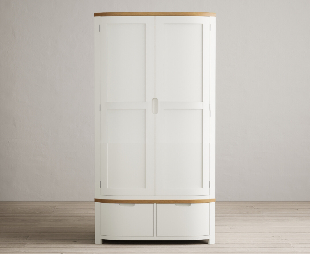 Product photograph of Bradwell Oak And Signal White Painted Double Wardrobe from Oak Furniture Superstore