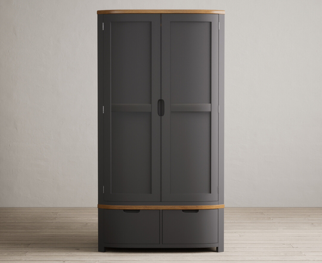 Product photograph of Bradwell Oak And Charcoal Painted Double Wardrobe from Oak Furniture Superstore