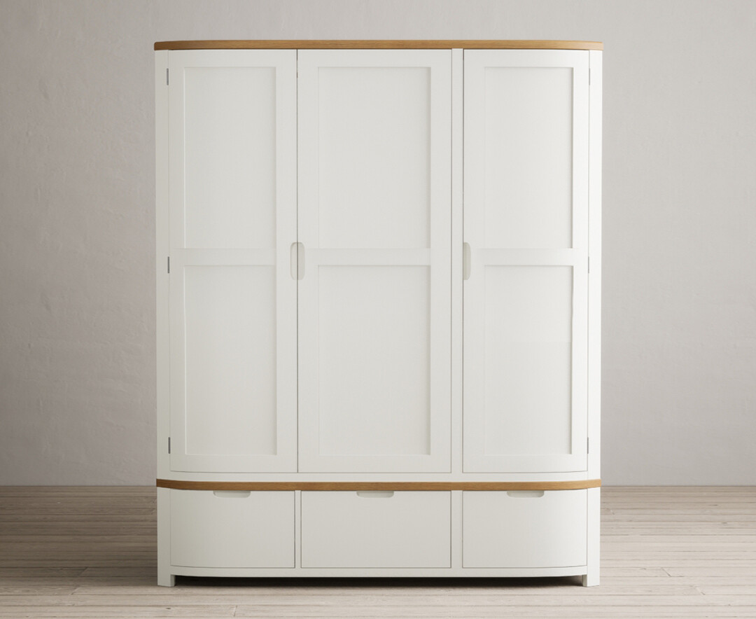 Product photograph of Bradwell Oak And Signal White Painted Triple Wardrobe from Oak Furniture Superstore