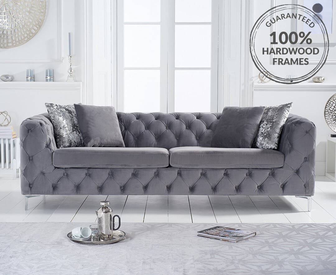 Light grey velvet sofa deals