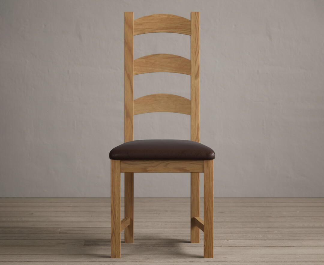Alton Solid Oak Dining Chairs With Chocolate Brown Fabric Seat Pad