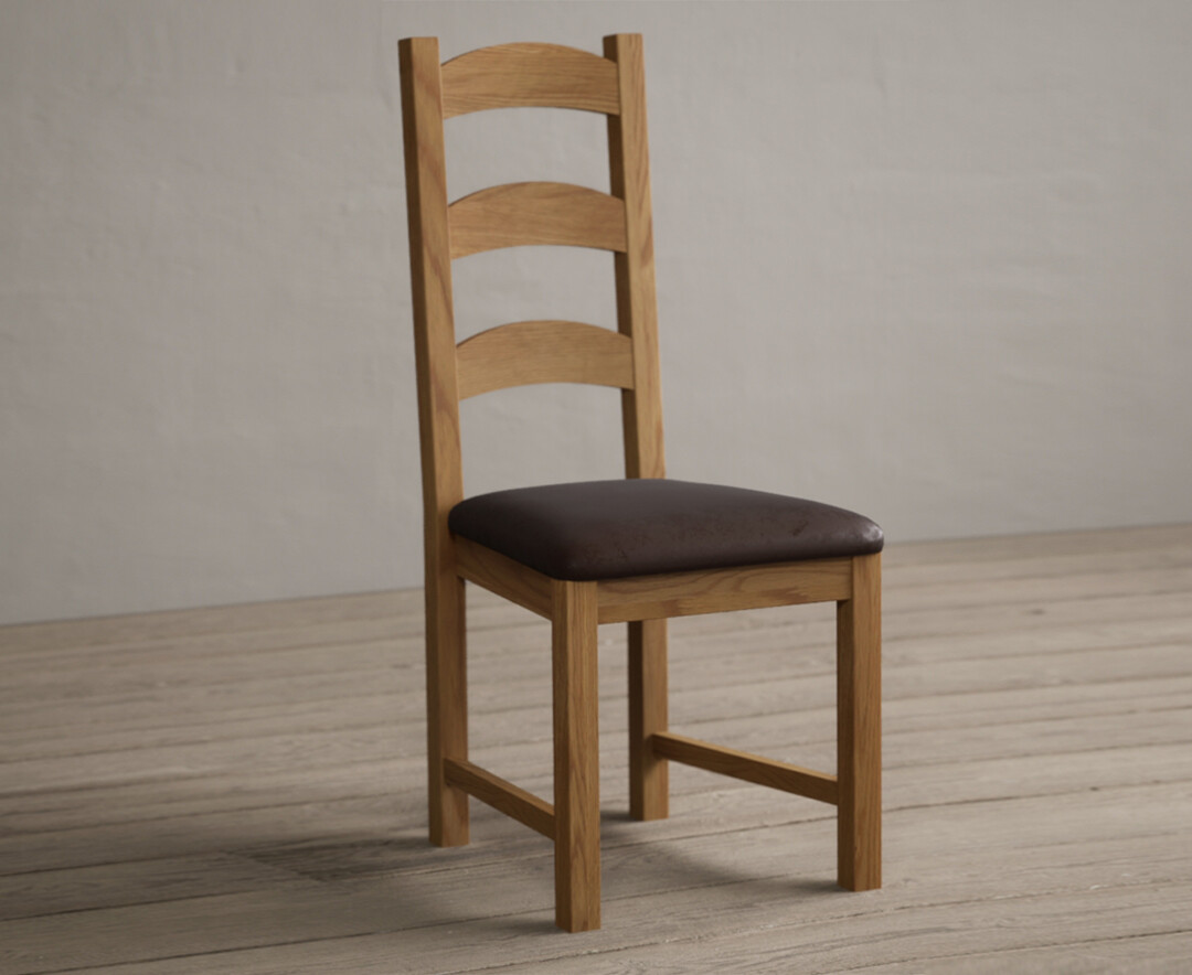 Product photograph of Alton Solid Oak Dining Chairs With Brown Suede Seat Pad from Oak Furniture Superstore.