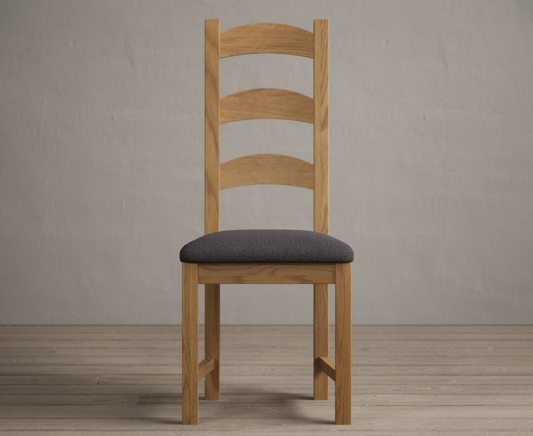 Alton Solid Oak Dining Chairs With Charcoal Grey Fabric Seat Pad