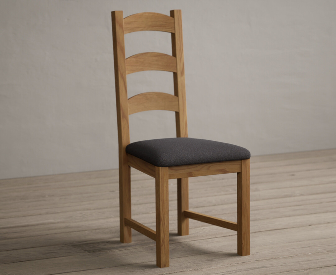 Product photograph of Alton Solid Oak Dining Chairs With Charcoal Grey Fabric Seat Pad from Oak Furniture Superstore.