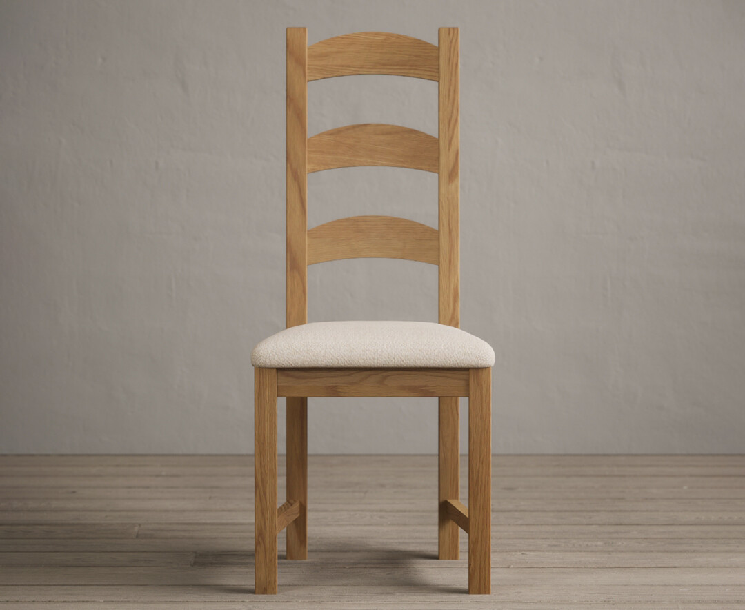 Alton Solid Oak Dining Chairs With Linen Fabric Seat Pad
