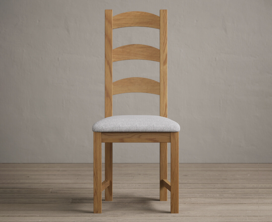 Alton Solid Oak Dining Chairs With Light Grey Fabric Seat Pad