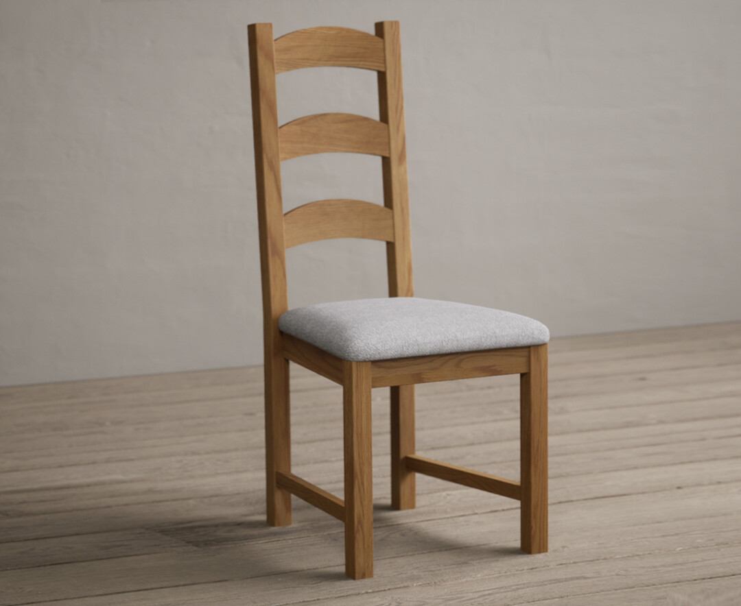 Product photograph of Alton Solid Oak Dining Chairs With Light Grey Fabric Seat Pad from Oak Furniture Superstore.