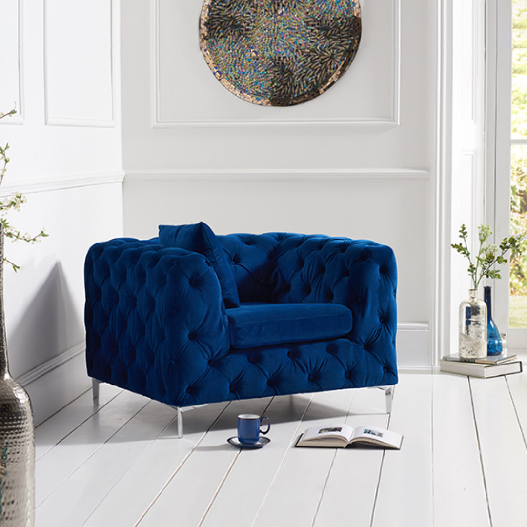 Photo 2 of Alara blue velvet armchair