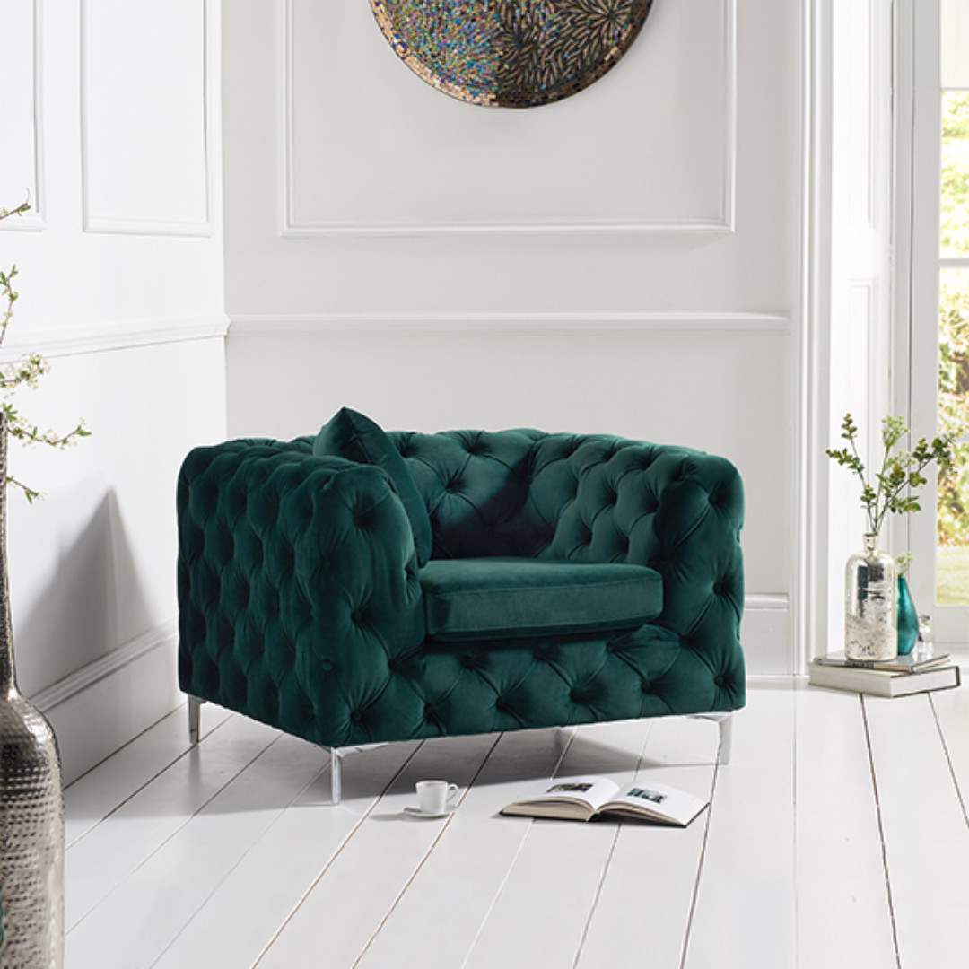 Photo 3 of Alara green velvet armchair