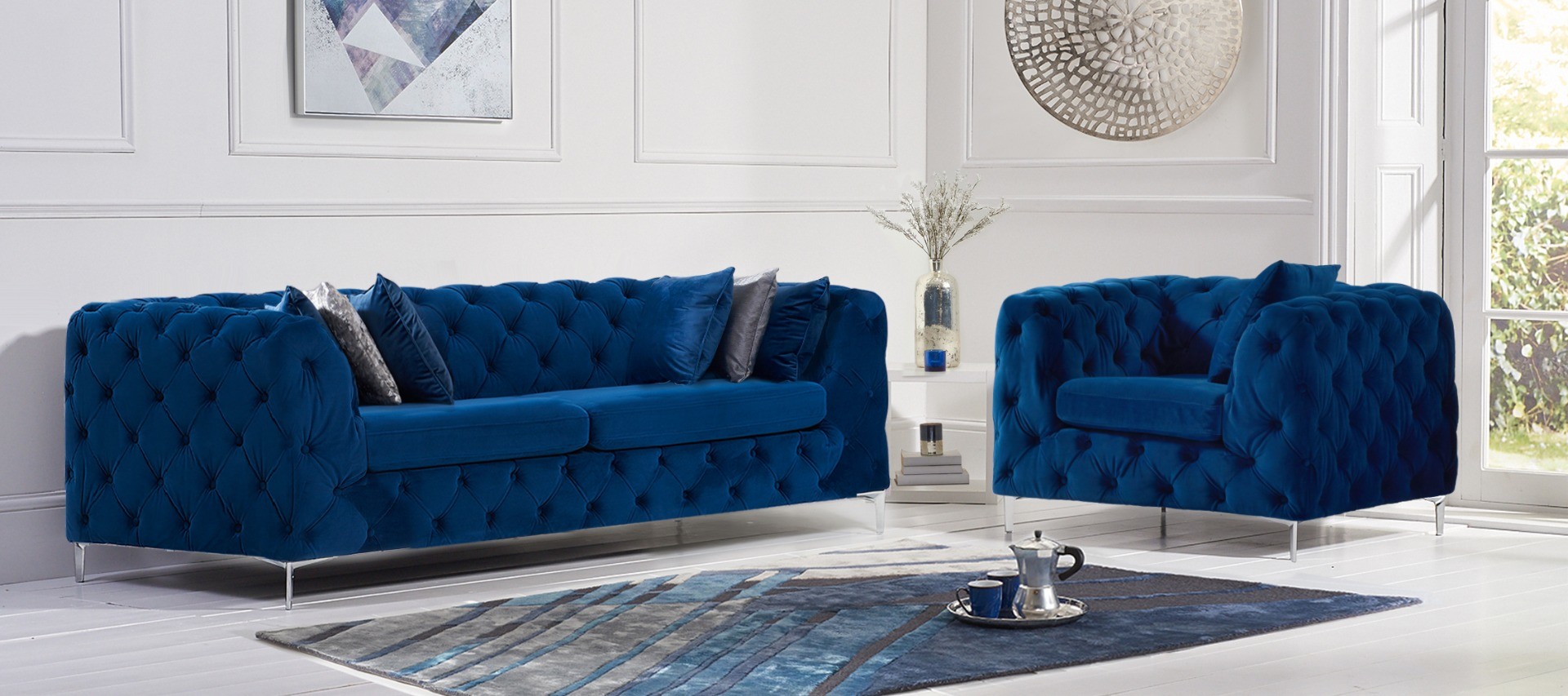 Photo 1 of Alara blue velvet 2 seater sofa