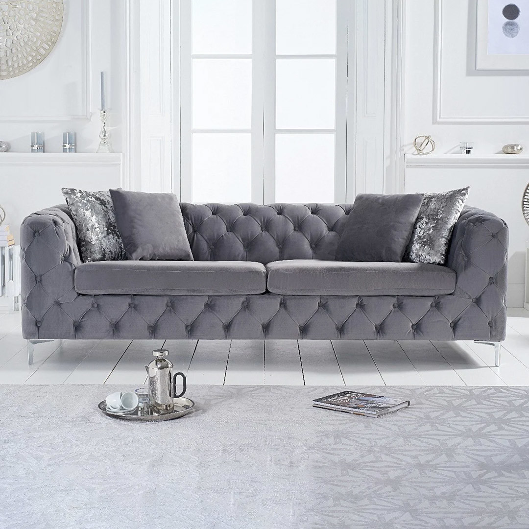 Photo 4 of Alara light grey velvet 3 seater sofa