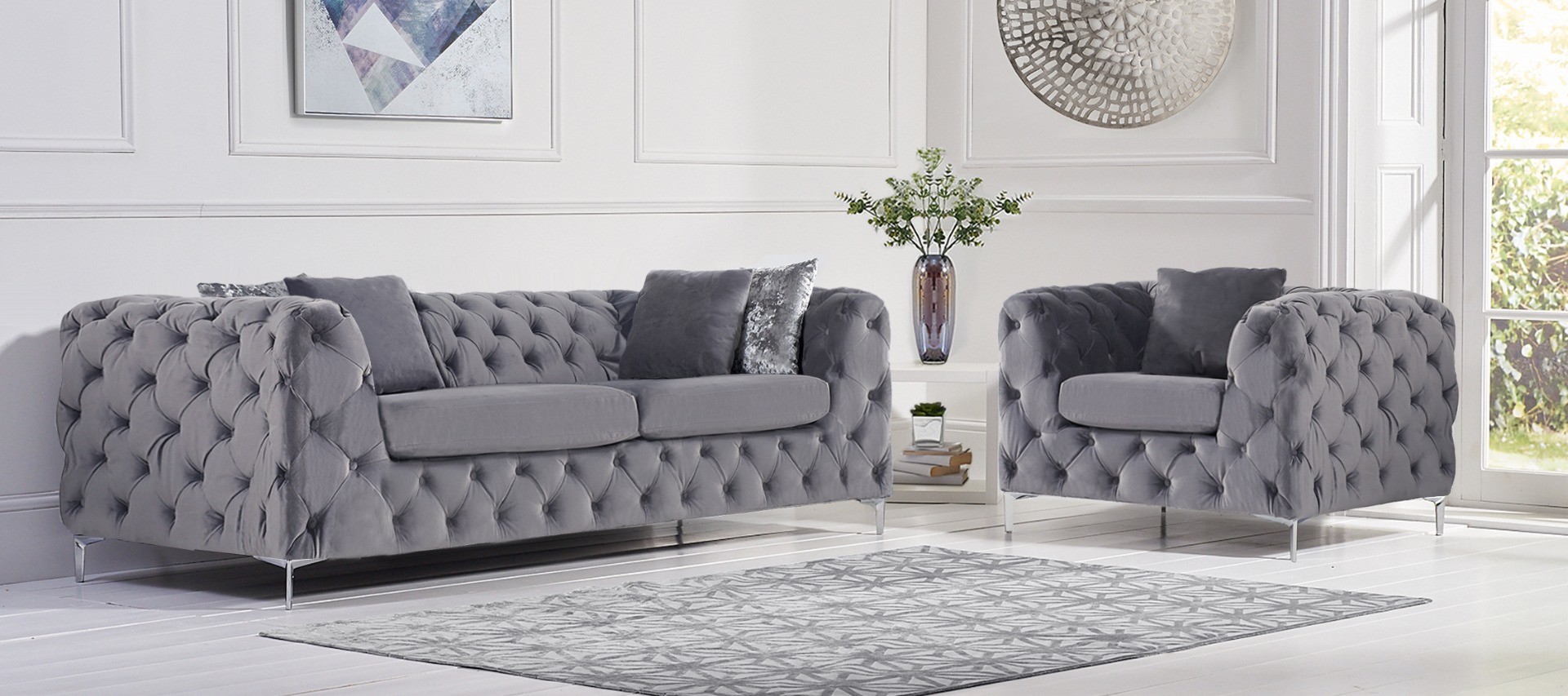 Photo 2 of Alara light grey velvet armchair