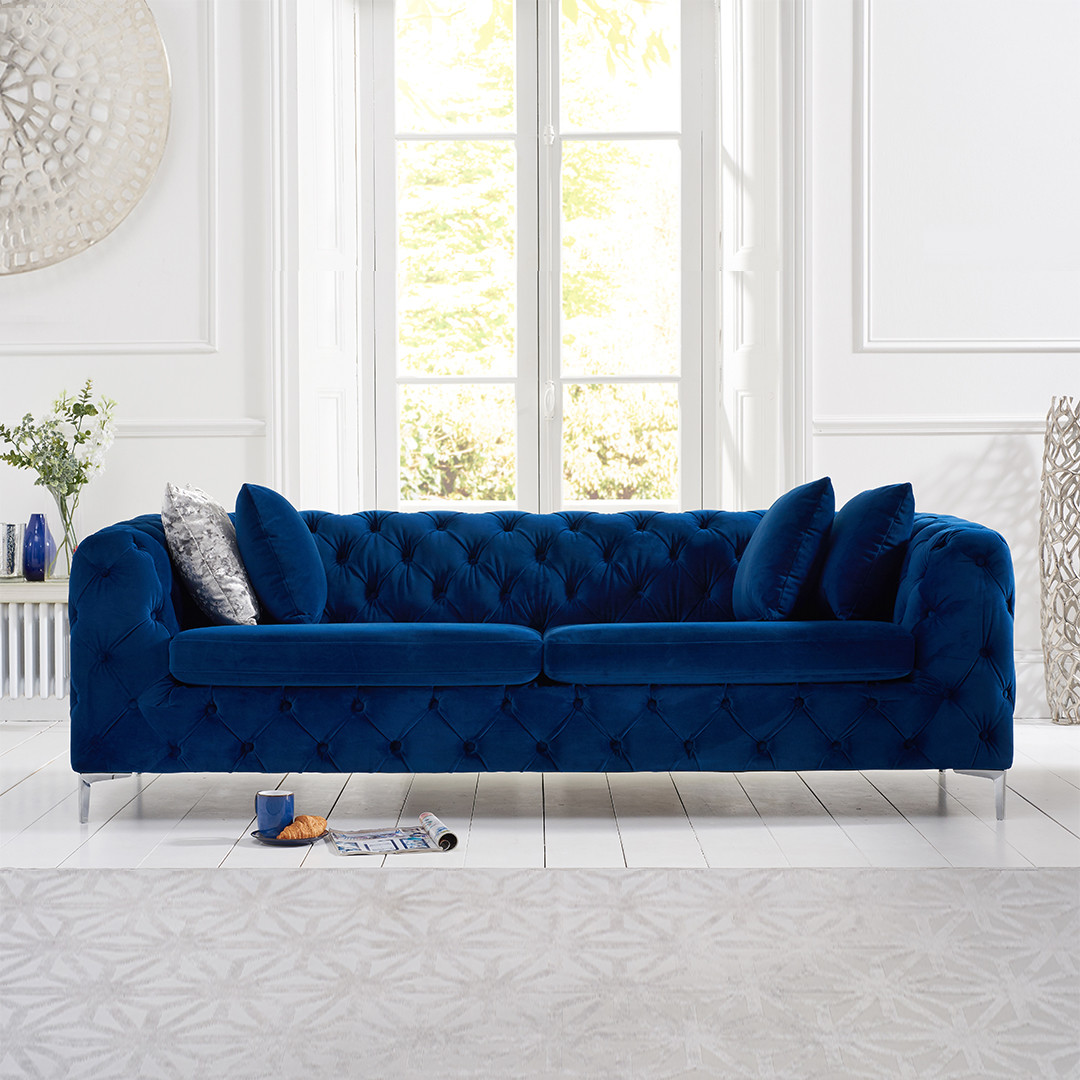 Photo 2 of Alara blue velvet 3 seater sofa