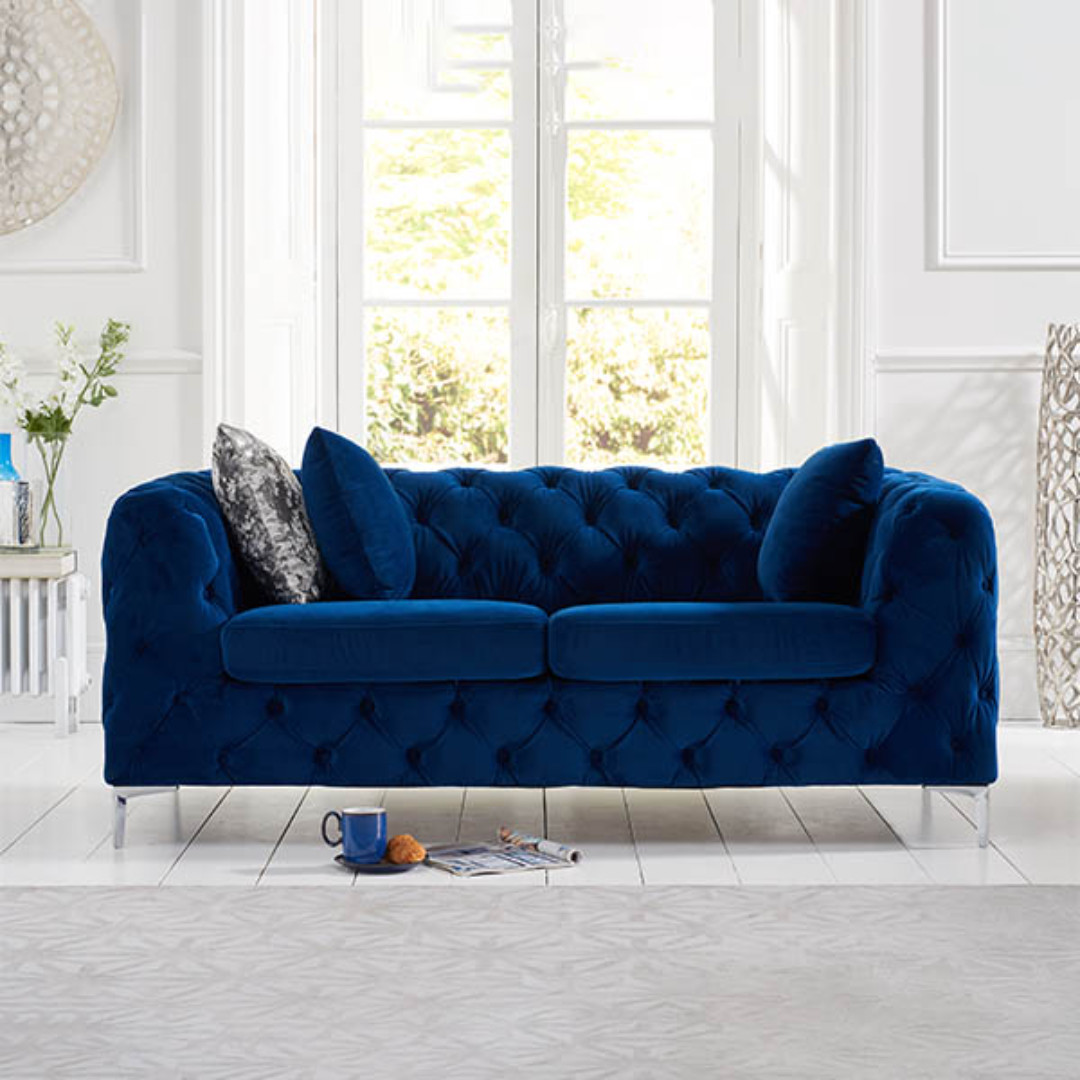 Photo 2 of Alara blue velvet 2 seater sofa