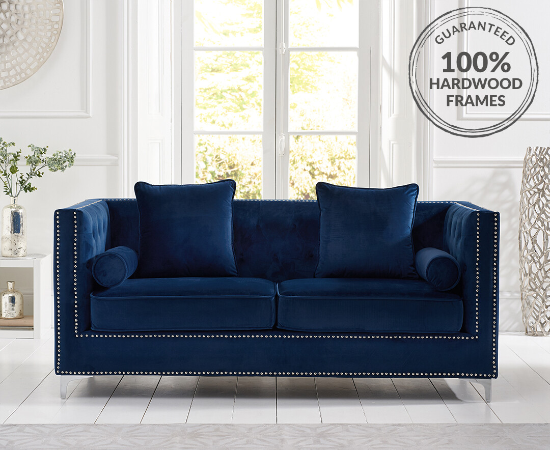 Blue velvet sofa set new arrivals
