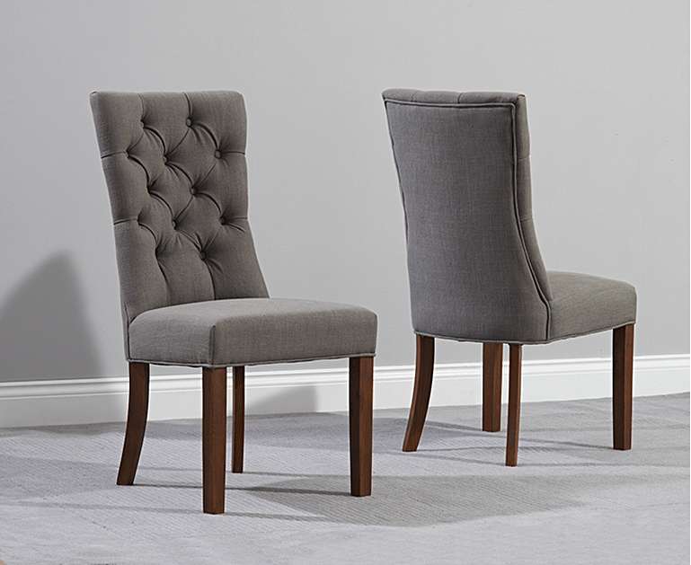 Product photograph of Francois Grey Fabric Dark Oak Leg Dining Chairs from Oak Furniture Superstore