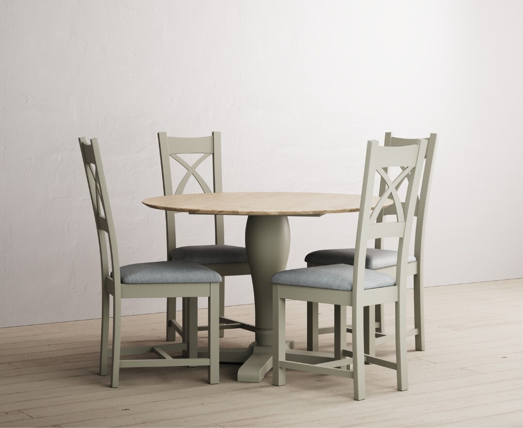 Ancona Oak And Soft Green Painted 120cm Round Dining Table With 4 Charcoal Grey Painted Chairs