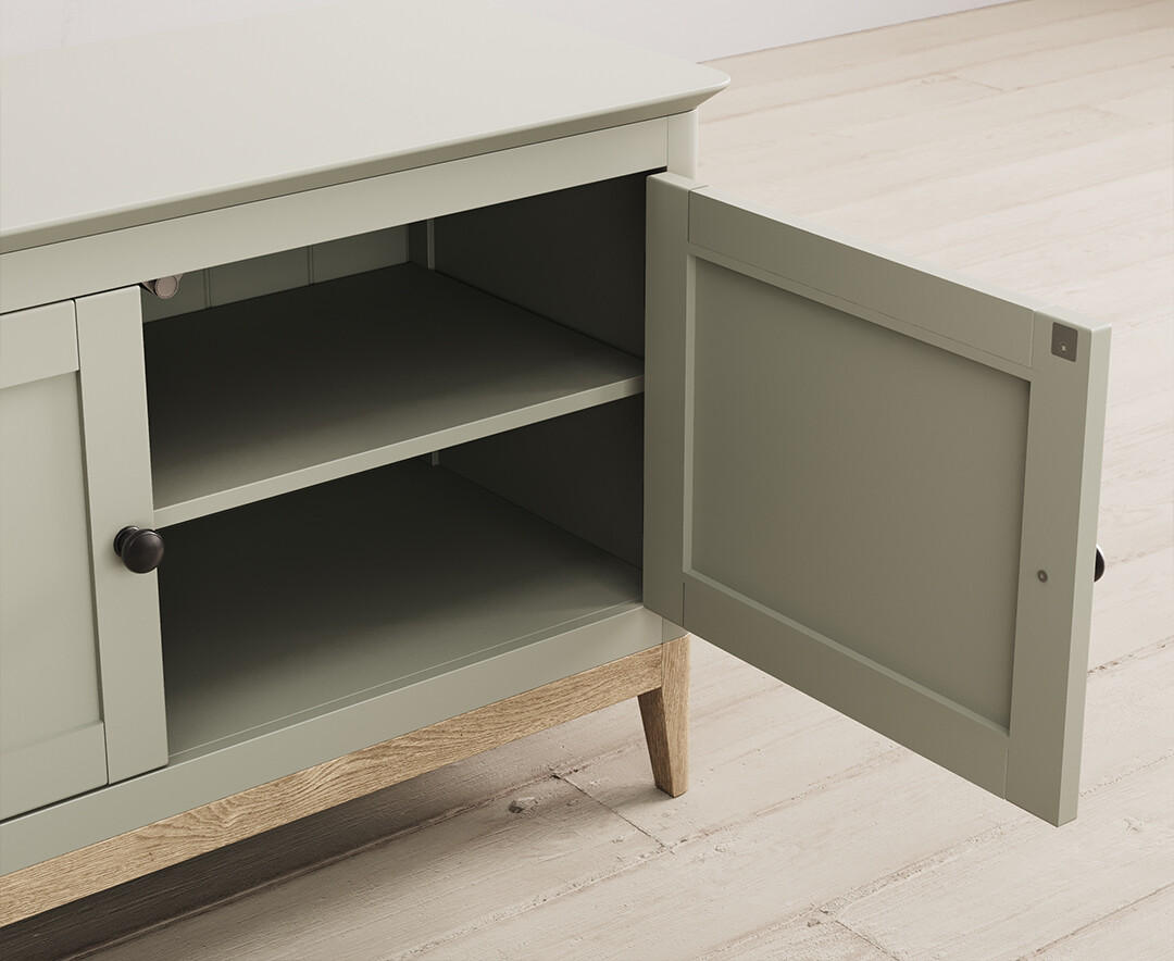 Photo 3 of Ancona oak and soft green painted large tv cabinet with painted doors