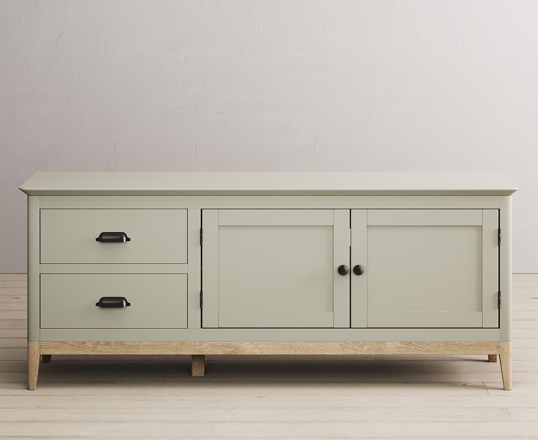 Product photograph of Ancona Oak And Soft Green Painted Large Tv Cabinet With Painted Doors from Oak Furniture Superstore