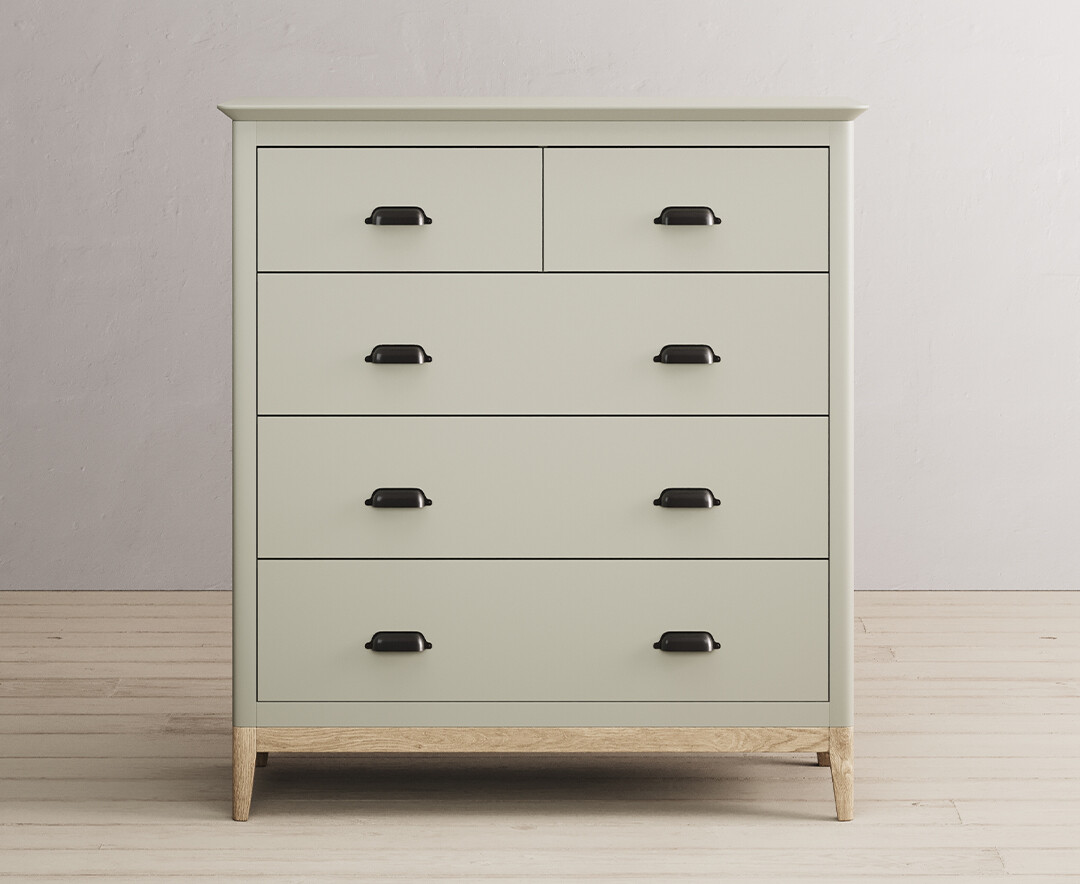 Product photograph of Ancona Oak And Soft Green Painted 2 Over 3 Chest Of Drawers from Oak Furniture Superstore