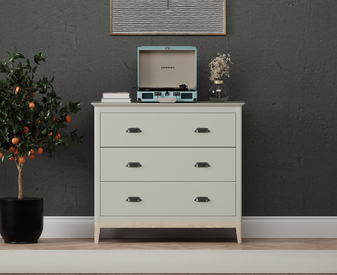 Product photograph of Ancona Oak And Soft Green Painted 3 Drawer Chest from Oak Furniture Superstore