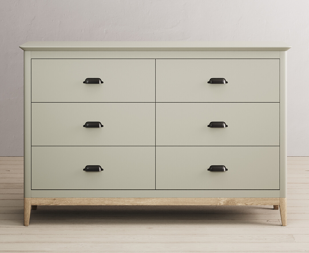 Product photograph of Ancona Oak And Soft Green Painted Wide Chest Of Drawers from Oak Furniture Superstore