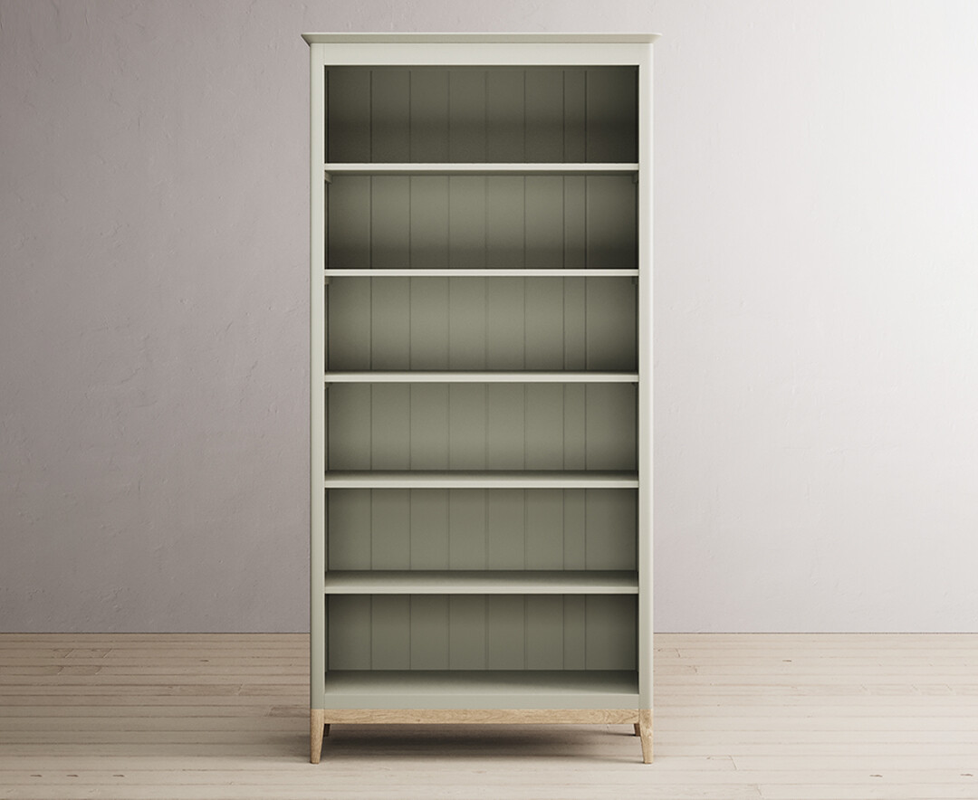 Product photograph of Ancona Oak And Soft Green Painted Tall Bookcase from Oak Furniture Superstore