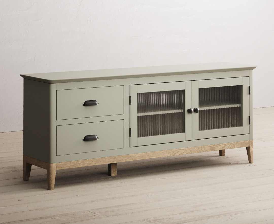 Photo 1 of Ancona oak and soft green painted large tv cabinet