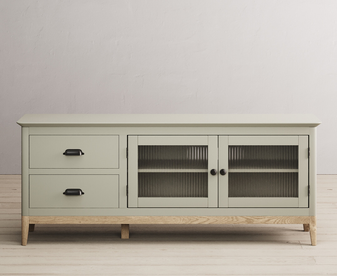 Product photograph of Ancona Oak And Soft Green Painted Large Tv Cabinet from Oak Furniture Superstore