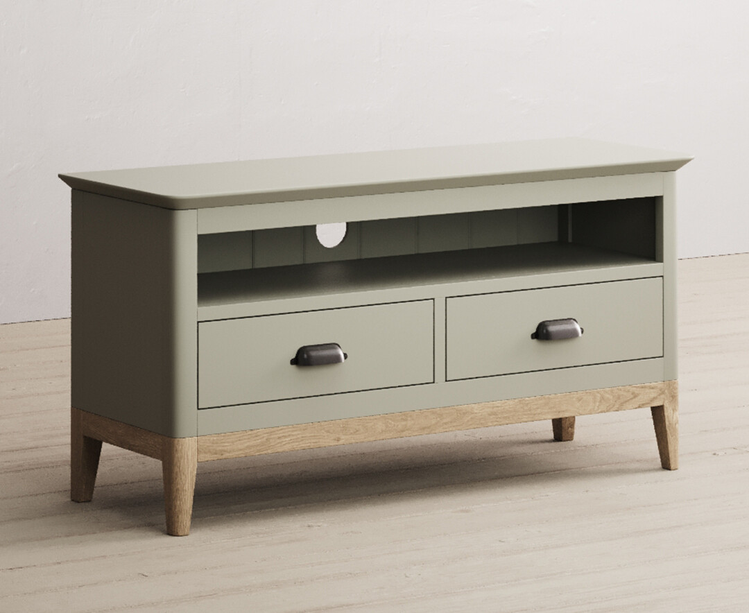 Photo 1 of Ancona oak and soft green painted small tv cabinet