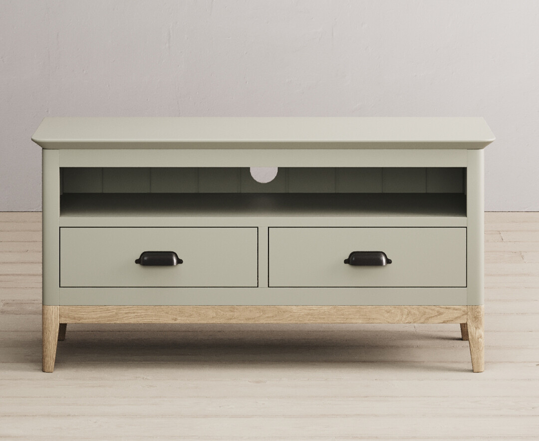 Product photograph of Ancona Oak And Soft Green Painted Small Tv Cabinet from Oak Furniture Superstore