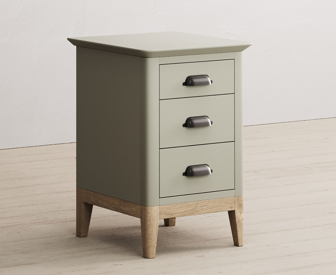 Photo 1 of Ancona oak and soft green painted 3 drawer bedside table