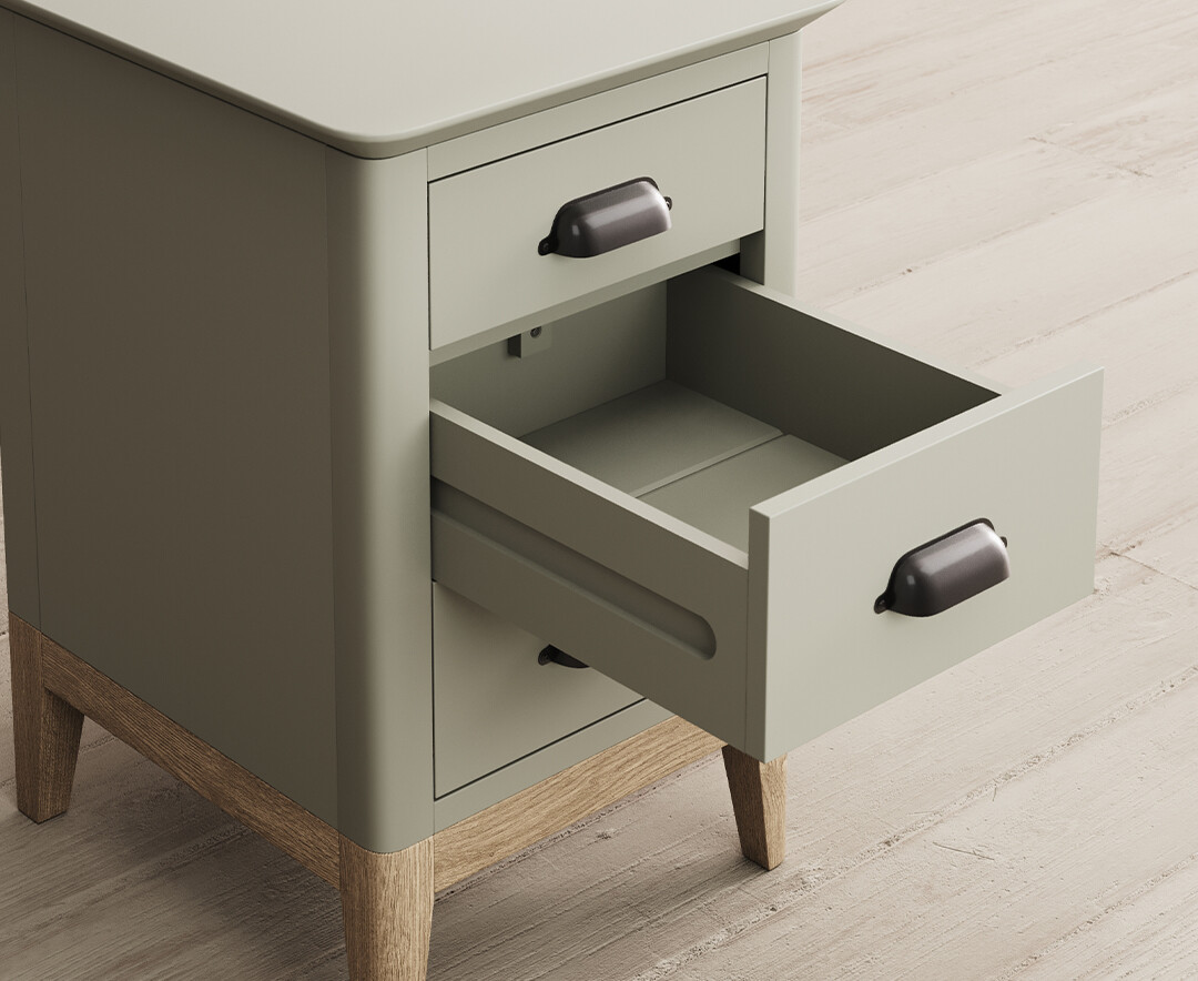 Photo 2 of Ancona oak and soft green painted 3 drawer bedside table
