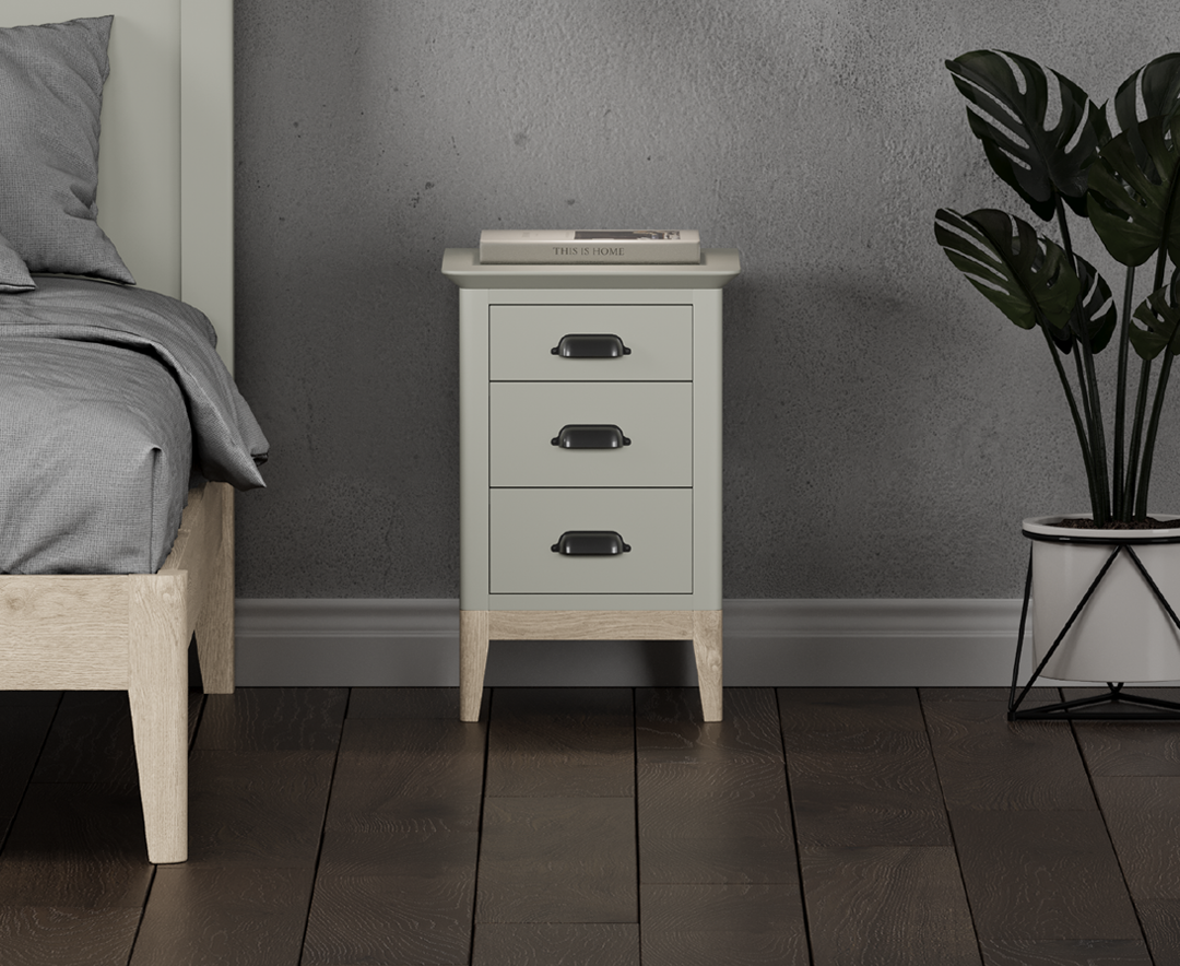 Product photograph of Ancona Oak And Soft Green Painted 3 Drawer Bedside Table from Oak Furniture Superstore