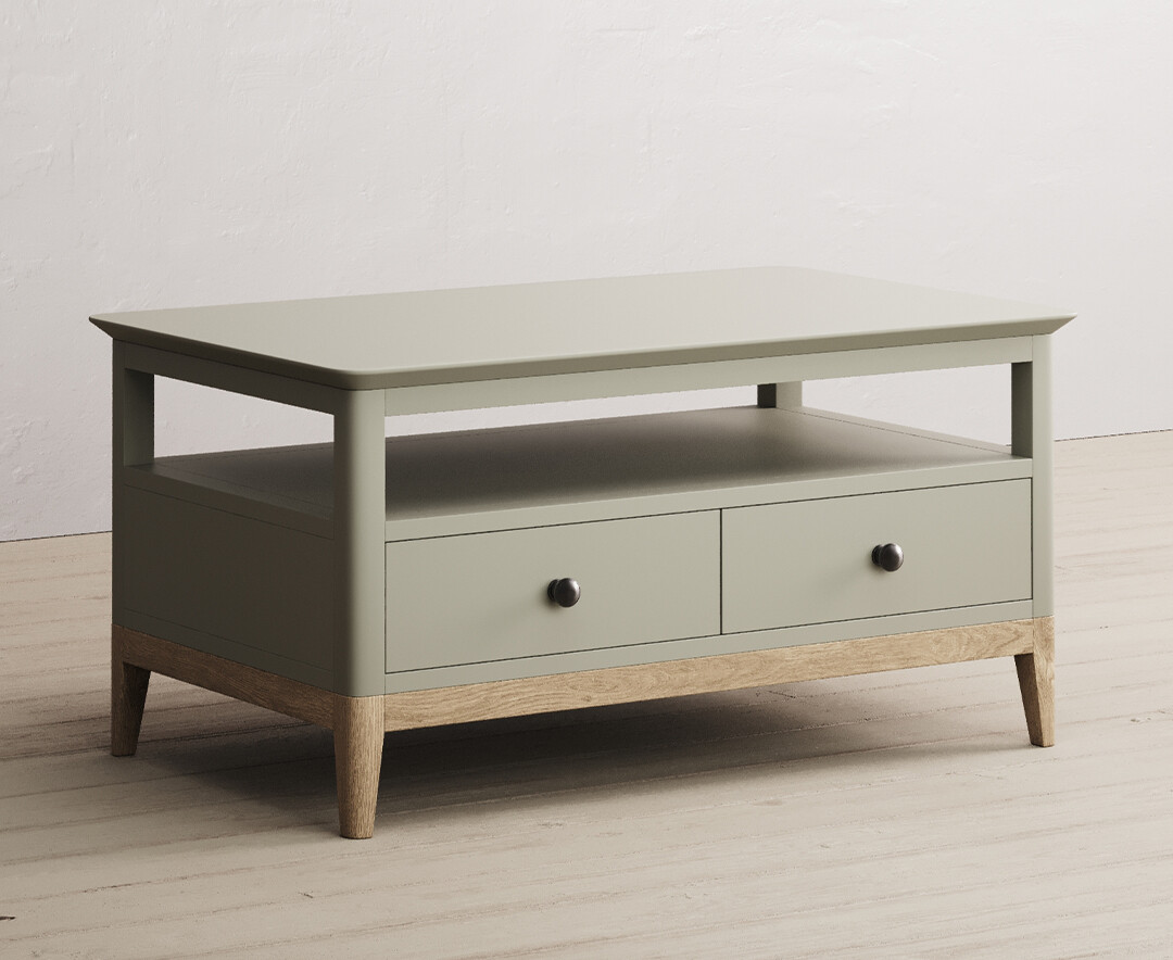 Photo 1 of Ancona oak and soft green painted 4 drawer coffee table