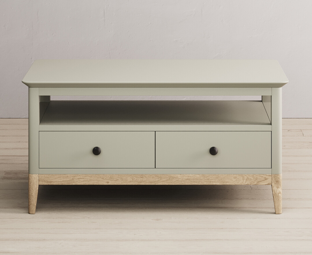 Product photograph of Ancona Oak And Soft Green Painted 4 Drawer Coffee Table from Oak Furniture Superstore