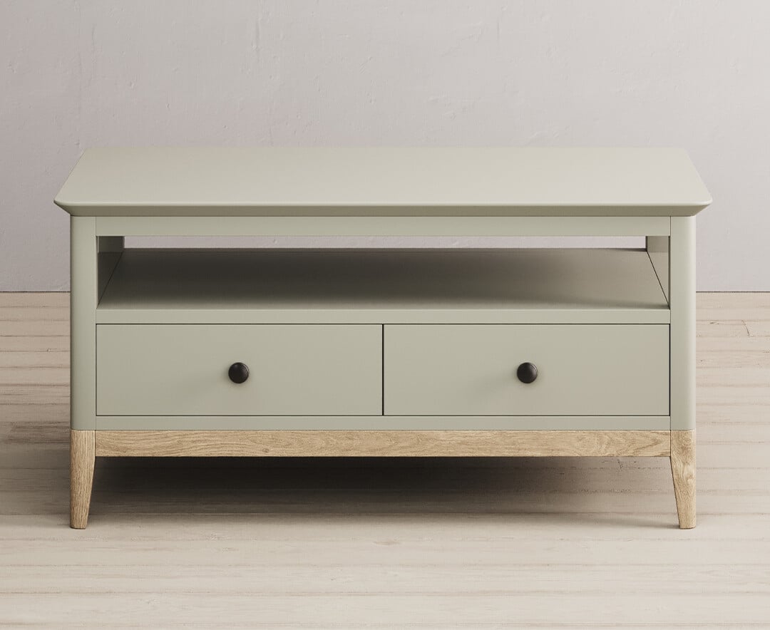 Ancona Oak And Soft Green Painted 4 Drawer Coffee Table