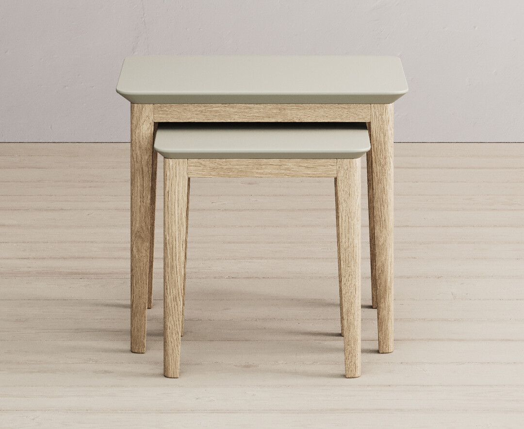 Product photograph of Ancona Oak And Soft Green Painted Nest Of Tables from Oak Furniture Superstore