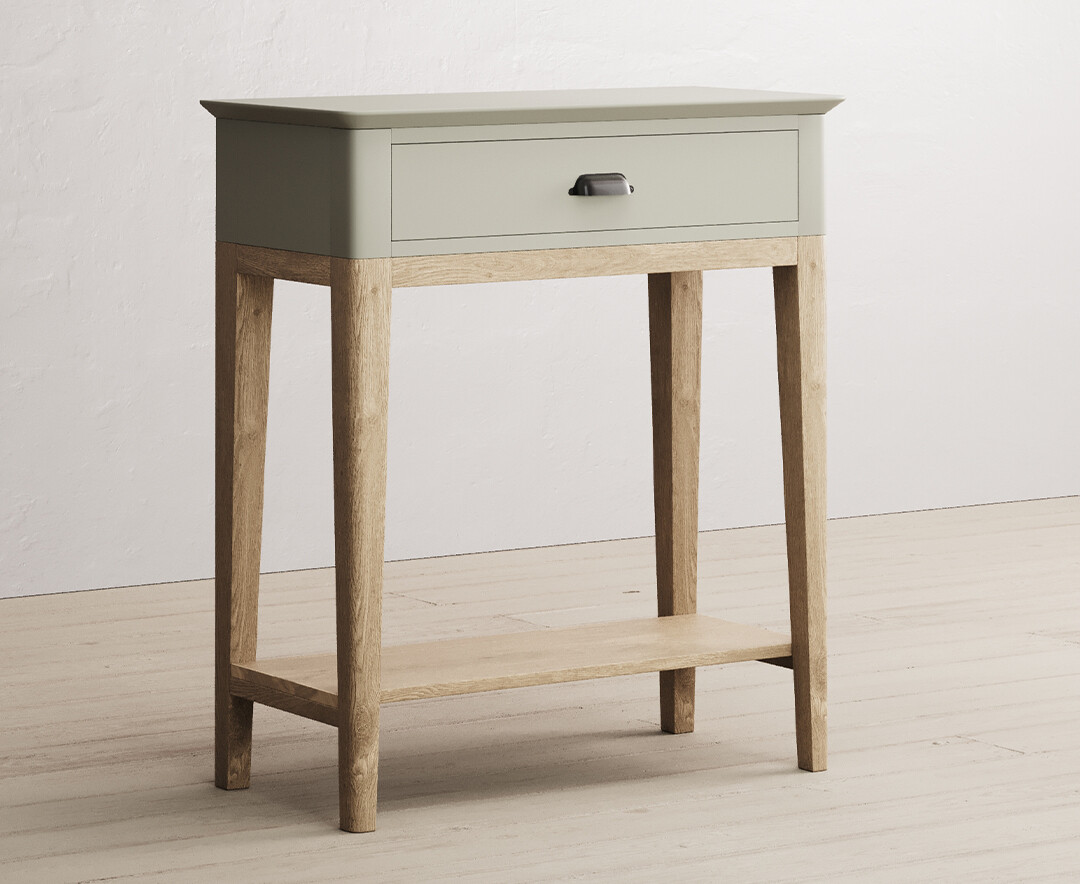 Photo 1 of Ancona oak and soft green painted console table