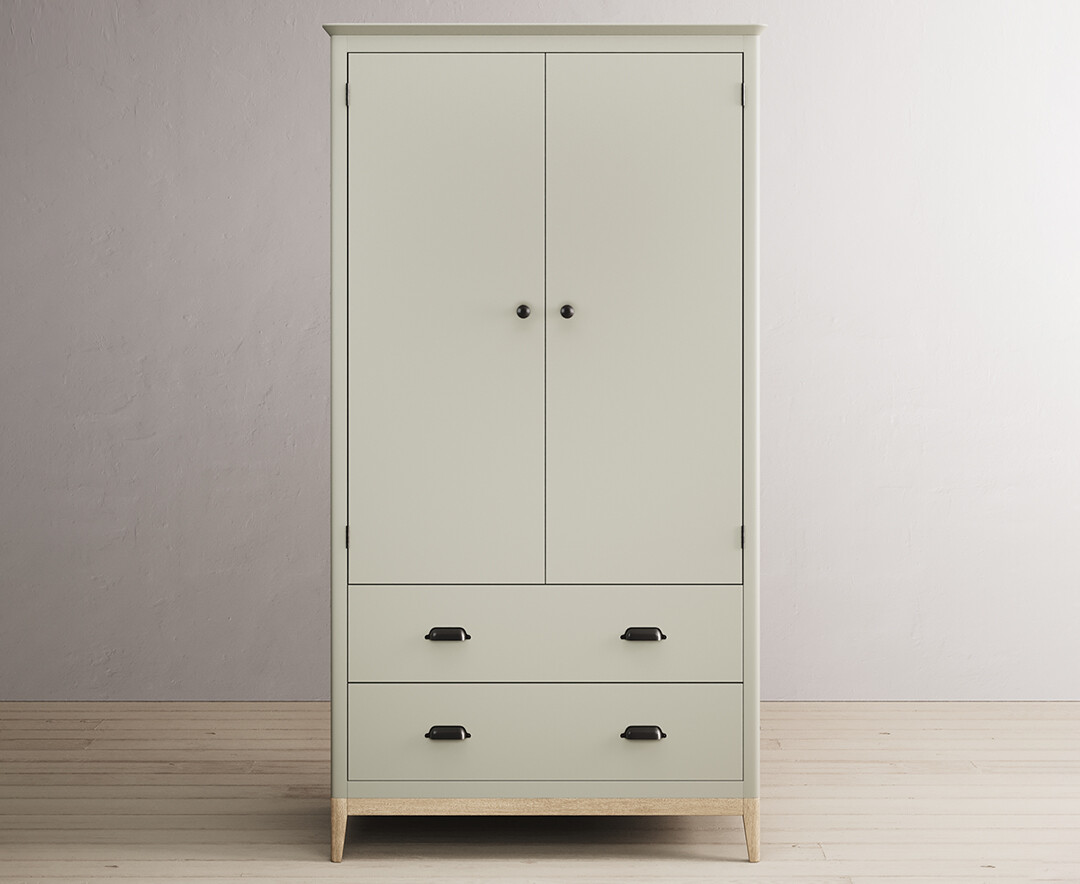 Product photograph of Ancona Oak And Soft Green Painted Double Wardrobe from Oak Furniture Superstore