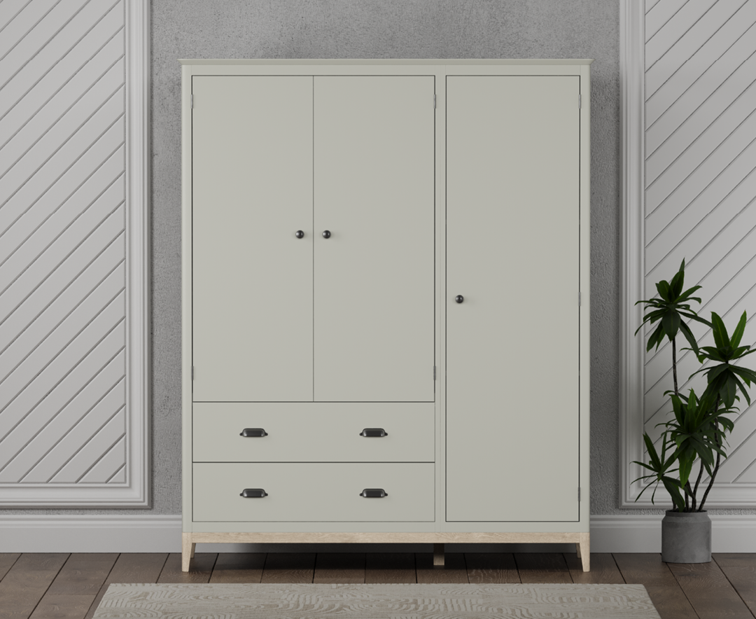 Ancona Oak and Soft Green Painted Triple Wardrobe
