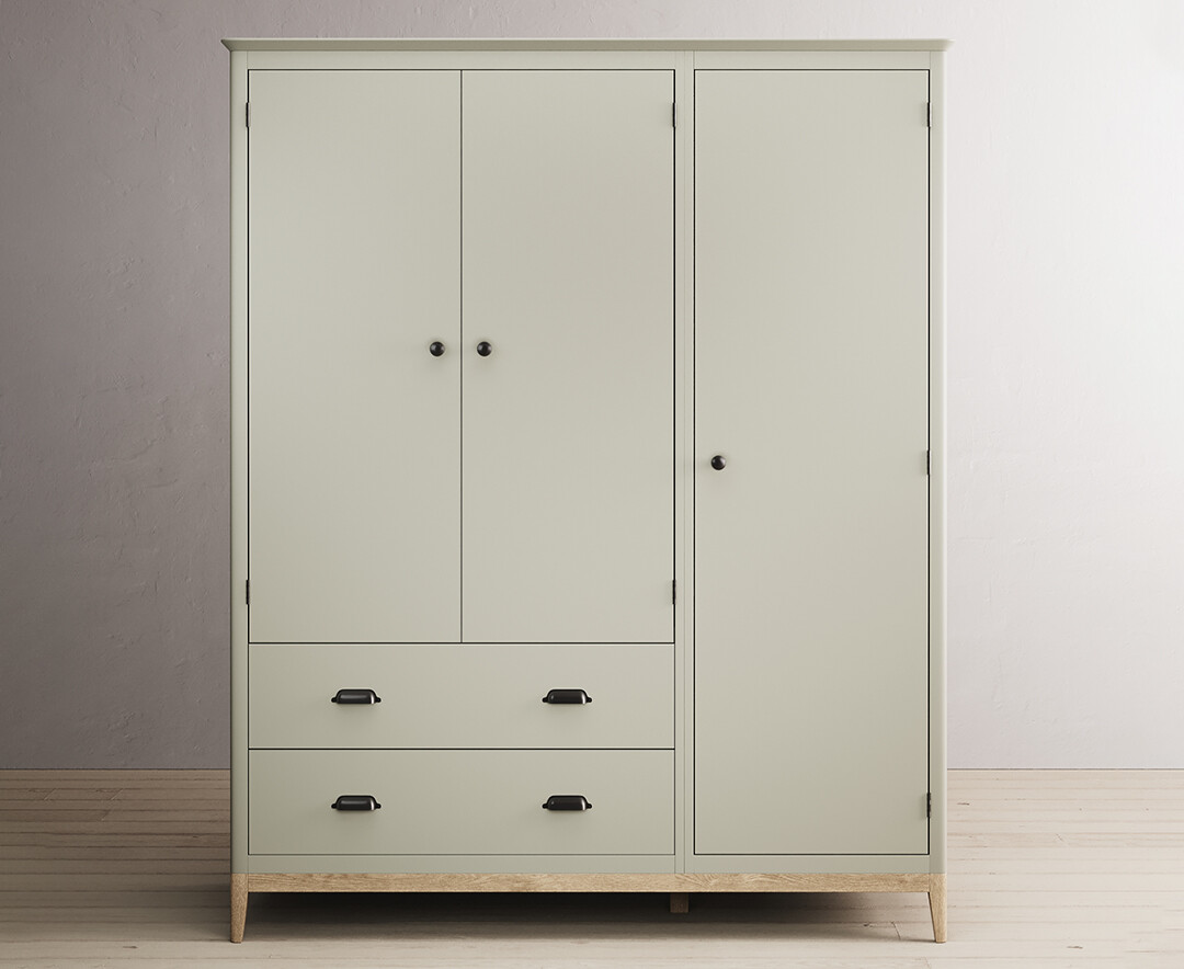Product photograph of Ancona Oak And Soft Green Painted Triple Wardrobe from Oak Furniture Superstore