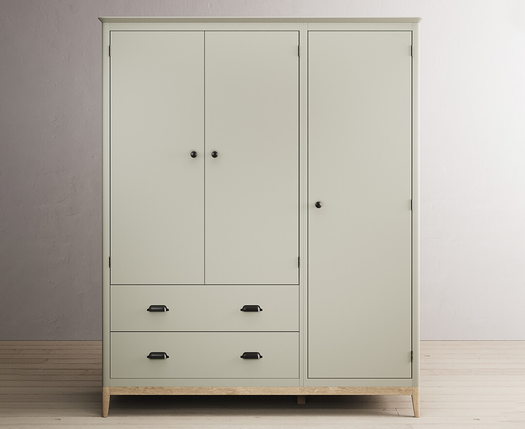 Ancona Oak And Soft Green Painted Triple Wardrobe