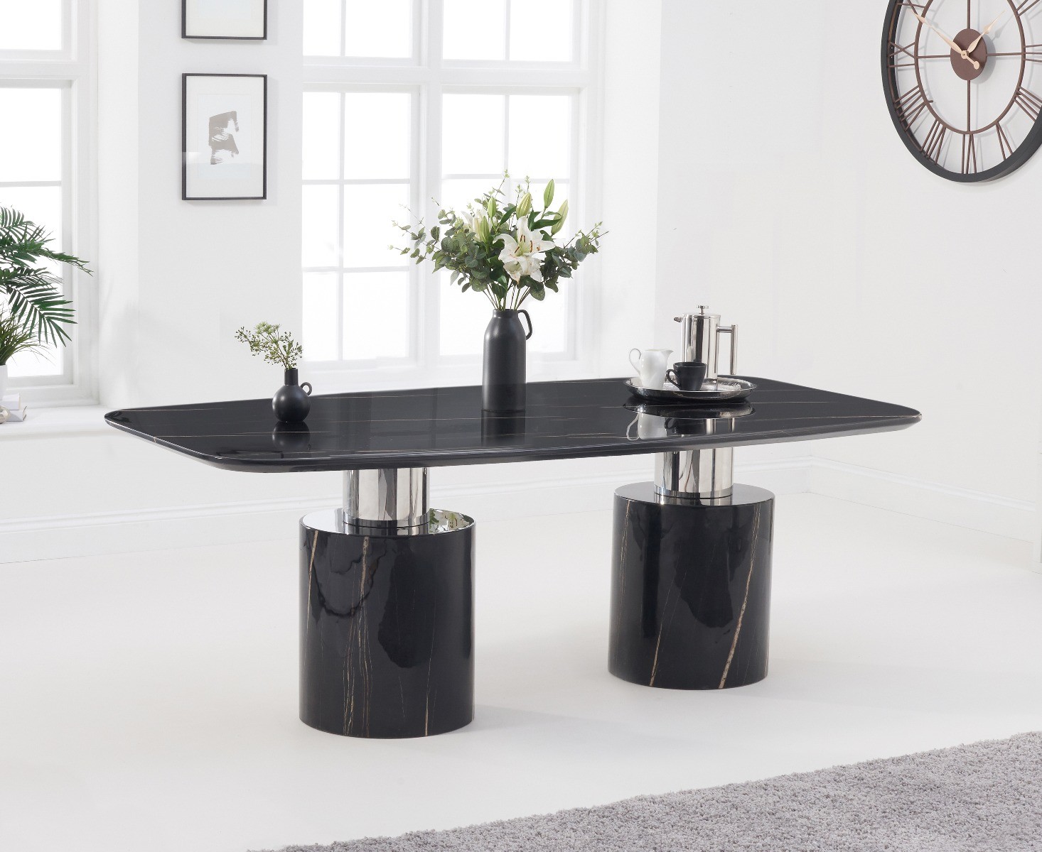 Photo 1 of Antonio 180cm black marble dining table with 4 black aldo chairs