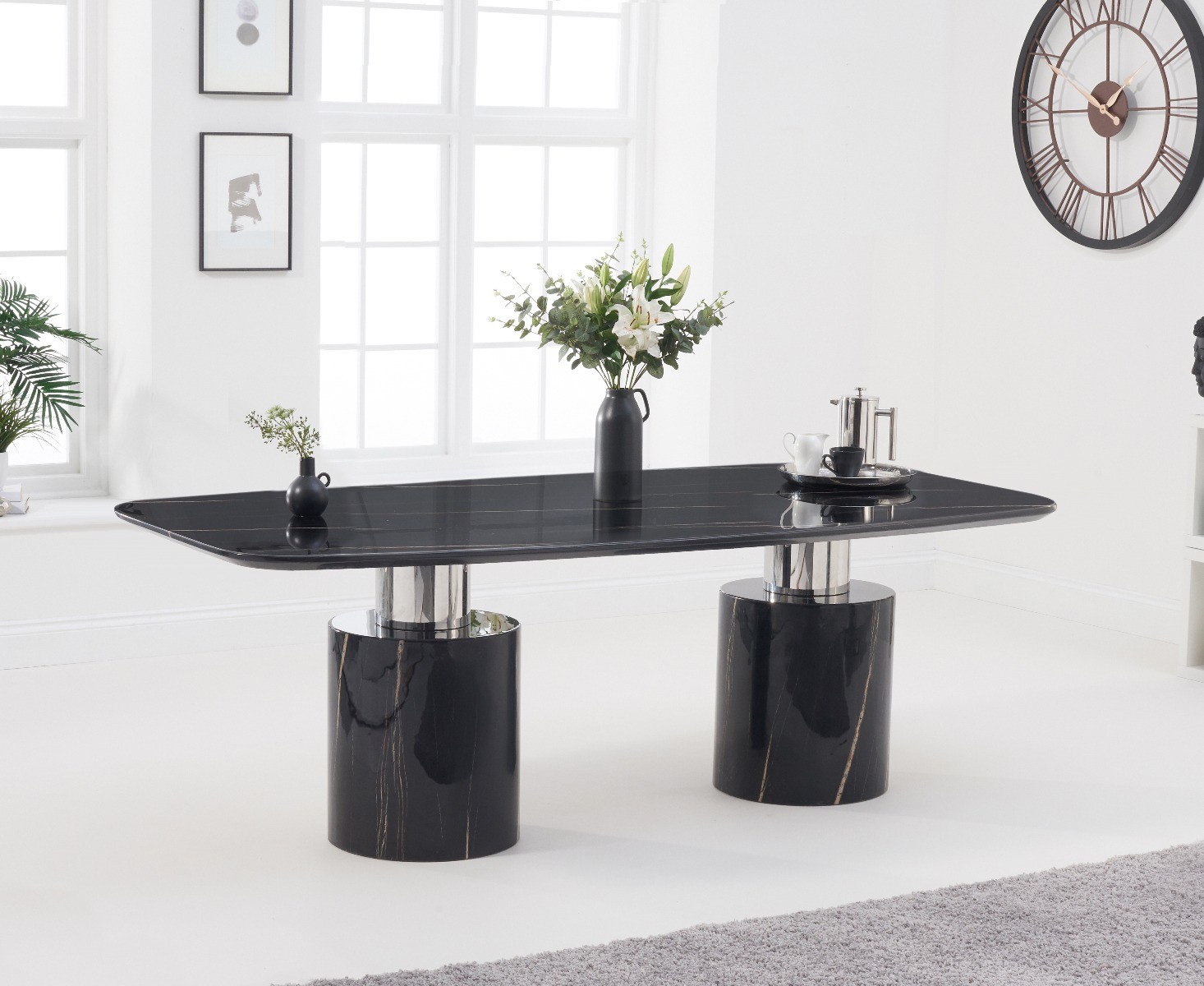 Photo 1 of Antonio 220cm black marble dining table with 8 black aldo z chairs