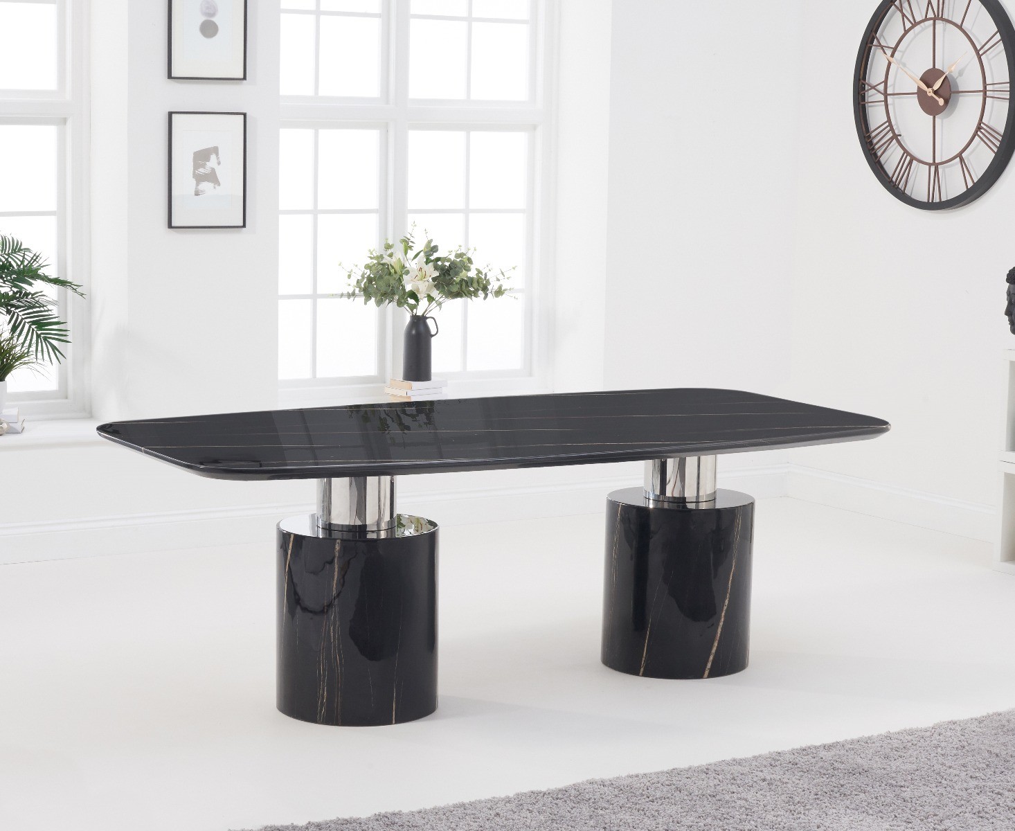 Photo 3 of Antonio 220cm black marble dining table with 10 grey sophia chairs